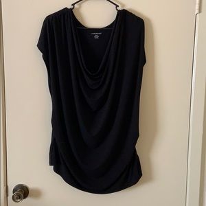 Black swoop neck top